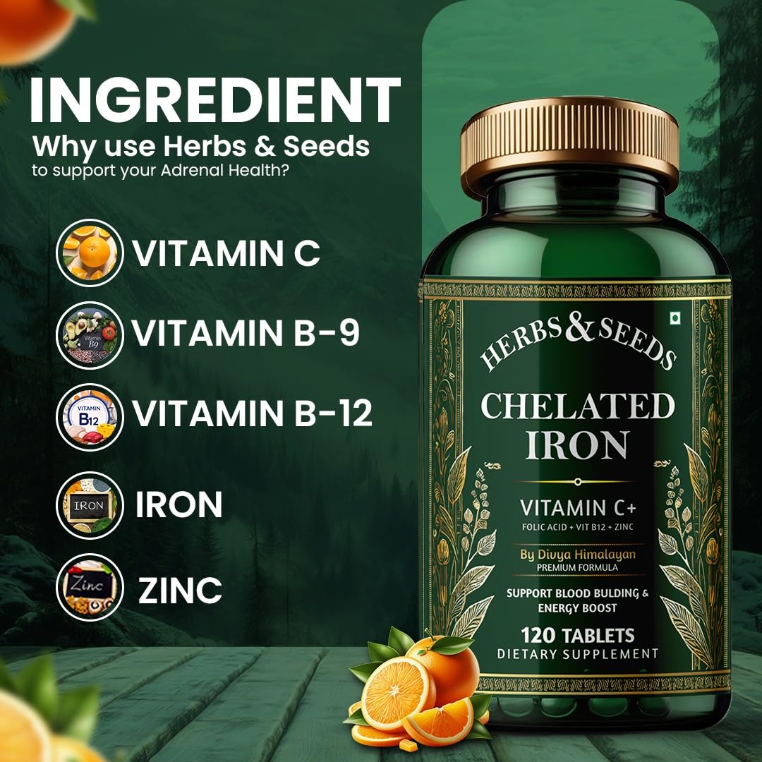Simply Herbal Chelated Iron with Vitamin C, B12, Folic Acid, and Zinc - 60 Tablets - Supports Iron Absorption, Immune Health, and General Well-Being