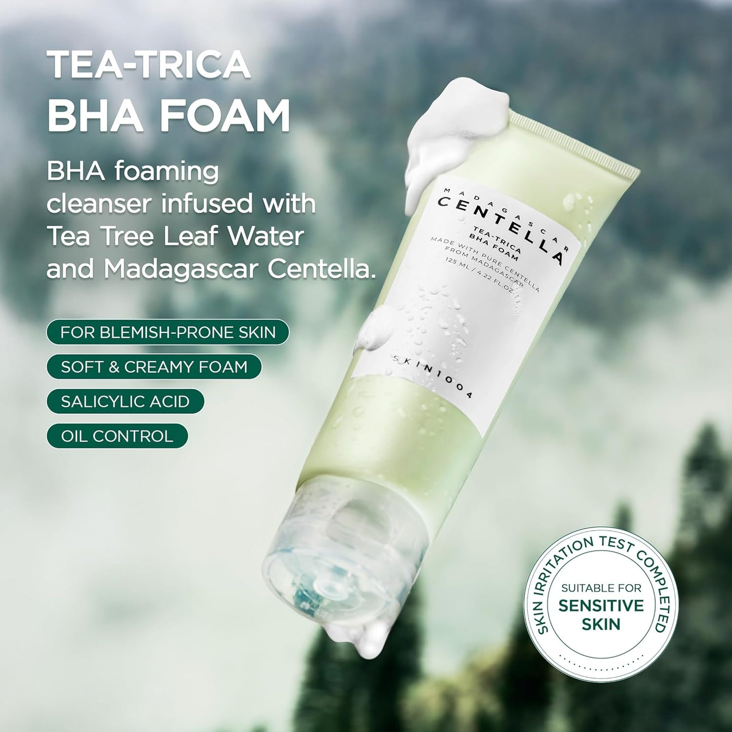 SKIN1004 Madagascar Centella Teaâ€‘Trica BHA Foam Cleanser | Gentle Exfoliating Face Wash, 125â€¯ml