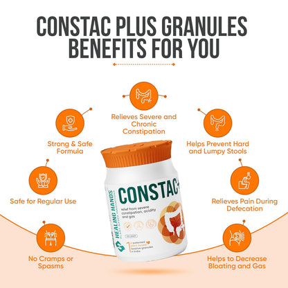 Healing Hands Constac Plus for Relief in Severe Constipation, Acidity and Gas, Plant Based Natural Constipation Solution, Clinically Proven, Herbal, Strong â€“ 100 gm (Granules)