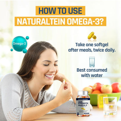 NATURALTEIN Omega 3 Fish Oil â€“ 1000mg per Softgel | 60 Capsules | 180mg EPA & 120mg DHA | With Vitamin E | Premium Triglyceride Form | Supports Heart, Brain & Joint Health | Single Strength Formula
