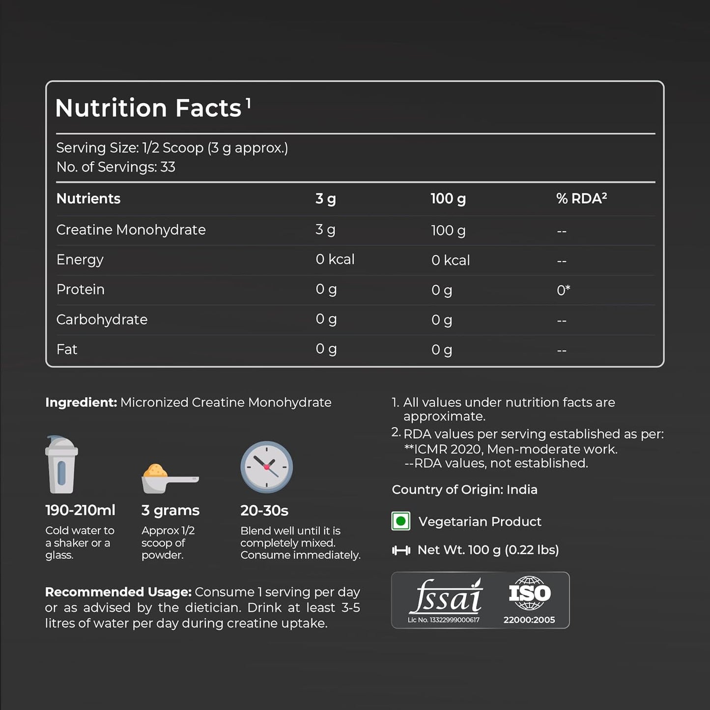 Nutrabay Pure Micronised Creatine Monohydrate Powder 3000 mg/Serving â€“ Pre/Post Workout Supplement for Muscle Gain & Recovery |33 Servings â€“ 100g, Unflavoured | Trustified Certified | 100% Authentic
