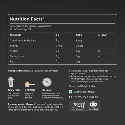 Nutrabay Pure Micronised Creatine Monohydrate Powder 3000 mg/Serving â€“ Pre/Post Workout Supplement for Muscle Gain & Recovery |33 Servings â€“ 100g, Unflavoured | Trustified Certified | 100% Authentic