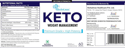 Herbal Max Keto Advanced Weight Management â€“ 800mg | 60 Capsules | With Green Tea, Garcinia Cambogia & Green Coffee Extract | Supports Fat Burn & Metabolism | For Men & Women