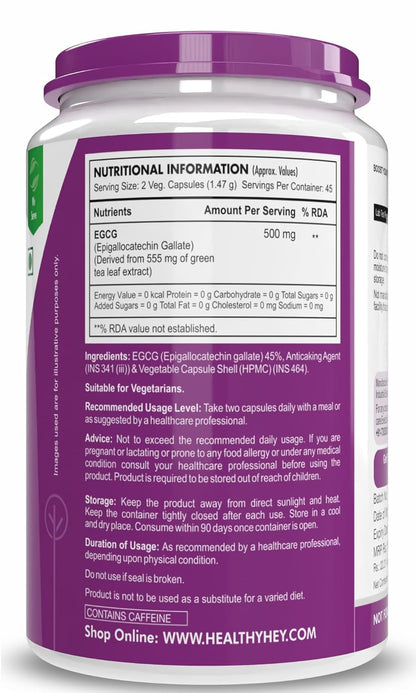 HealthyHey Nutrition EGCG from Green Tea Extract -EGCG - Antioxidant Support - 90 Veg. Capsules