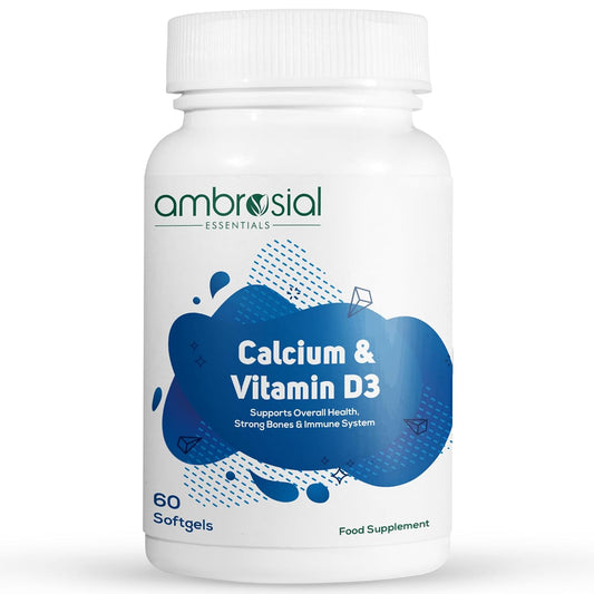 Ambrosial Calcium & Vitamin D3 tablets | High Potency Tablets for Women & Men | Calcium Supplements to Support Healthy Bones, Muscles & Teeths (Pack of 1-60 Softgels)