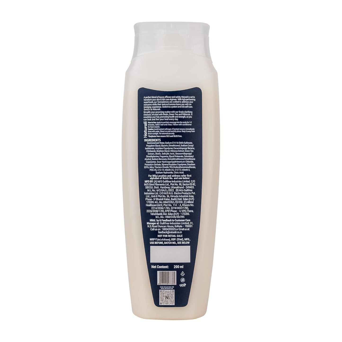 Naturali Scalp Clarifying Anti-Dandruff Shampoo for Men | Derma Approved Shampoo with Green Tea, Hibiscus & Biotin | Reduces Dandruff & Hair Fall | Sulphate-Free Daily Care for All Hair Types | 200 ml
