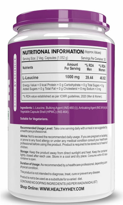HealthyHey Nutrition L-Leucine 60 Capsules