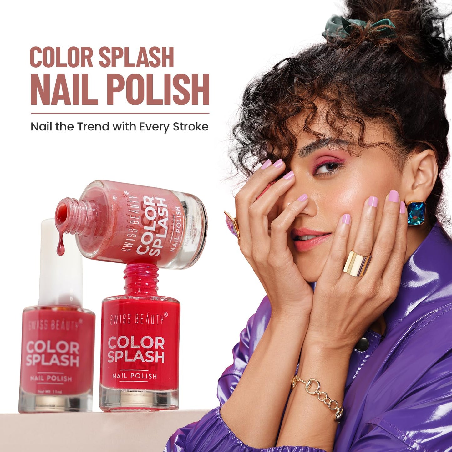 Swiss Beauty Color Splash Nail Polish - Long-Lasting, Glossy - 11 ML, Crimson Pink