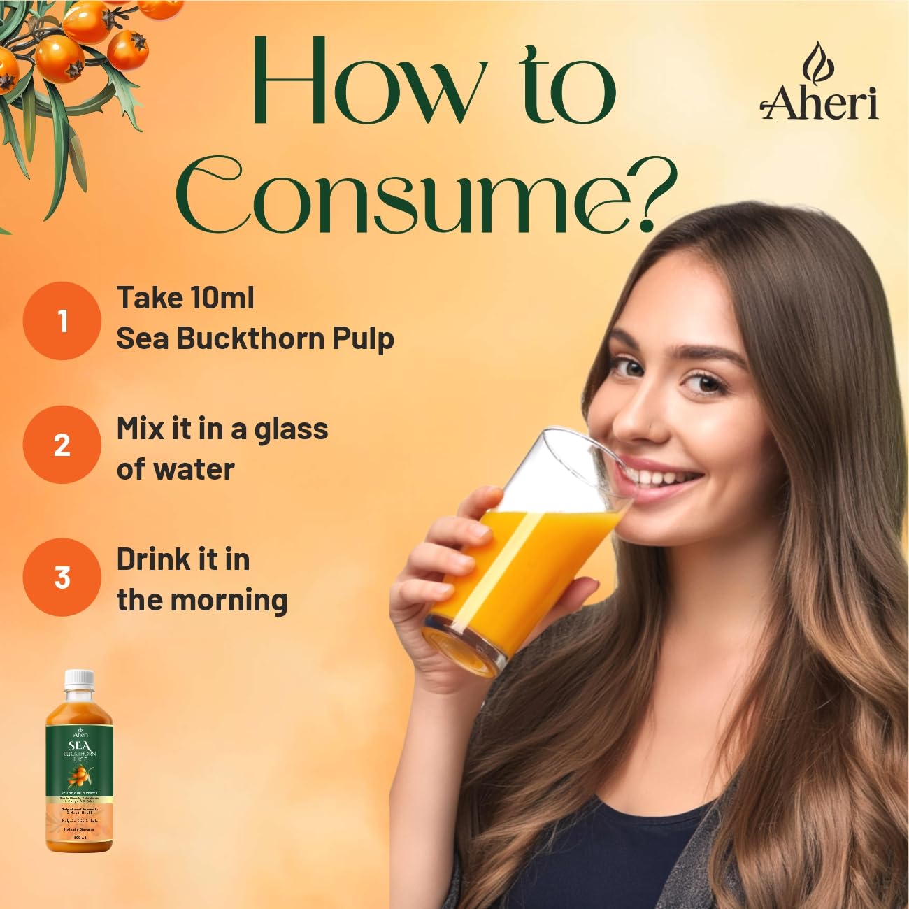 Himayya Sea Buckthorn Juice 500 ML | Herbal Buckthorn Berry Juice with Natural Vitamin C, Omega 3 6 7 9 Supplement & Antioxidants | Herbal Supports for Immunity, Skin Glow & Gut Health - (Pack of 1)