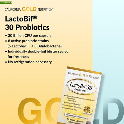 California Gold Nutrition LactoBifÂ® 30 Probiotics, 30 Billion CFU, 60 Veggie Capsules