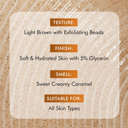 mCaffeine 7% Exfoliating Body Wash 300ml | 1% Salicylic & 2% Lactic Acid | Summer Bodywash for Dry Skin| Reduces Body Acne & Ingrown Hair | Smooth, Hydrated Skin | Sweet Caramel Shower Gel for Women & Men