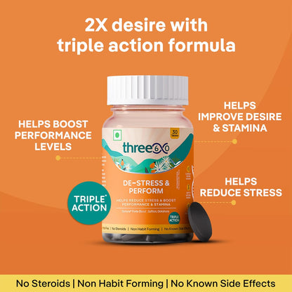 three60 DE-STRESS & PERFORM Tablets | Testosterone Supplement | Helps Boost Stamina | Helps Reduce Stress | SynuraÂ® Forte Blend, Saffron, Gokshura | No Steroid | Non Habit Forming | 30 Tablets