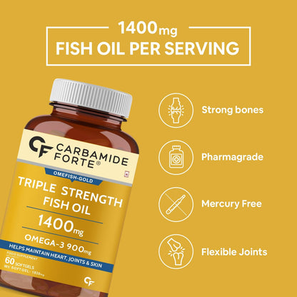 Carbamide Forte Triple Strength Fish Oil 1400mg with Omega 3 900mg for Men & Women - 60 Softgel Capsules