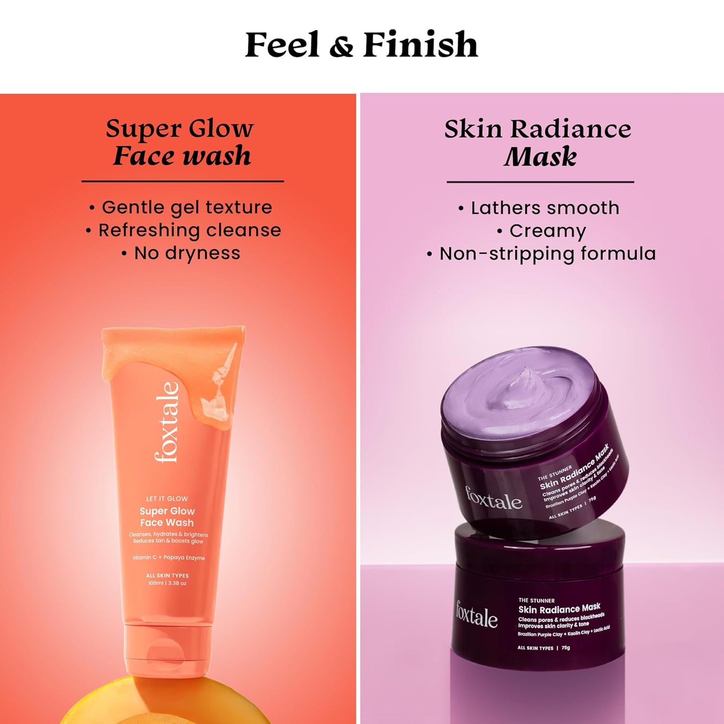 Foxtale Detan and Glow Duo â€“ Face Wash + Skin Radiance Mask | Removes Tan, Brightens, Unclogs Pores | With Vitamin C, Papaya Enzyme, Lactic Acid & Clay | For Radiant, Even-Toned Skin