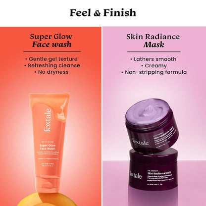 Foxtale Detan and Glow Duo â€“ Face Wash + Skin Radiance Mask | Removes Tan, Brightens, Unclogs Pores | With Vitamin C, Papaya Enzyme, Lactic Acid & Clay | For Radiant, Even-Toned Skin