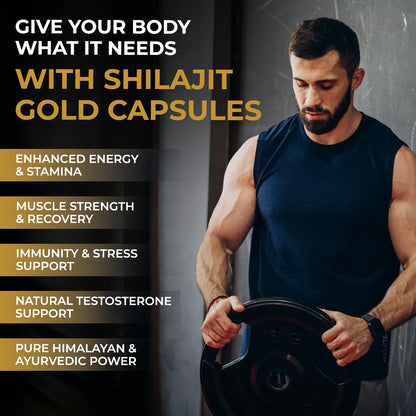 The Body Reserve Shilajit Gold Capsules For Men Himalayan Shilajeet With 24 Carat Gold, Gokshura, Ashwagandha, Kali Musli & Other Herbs For Stamina, Muscle Growth & Energy Ayurvedic 60 Veg Capsules