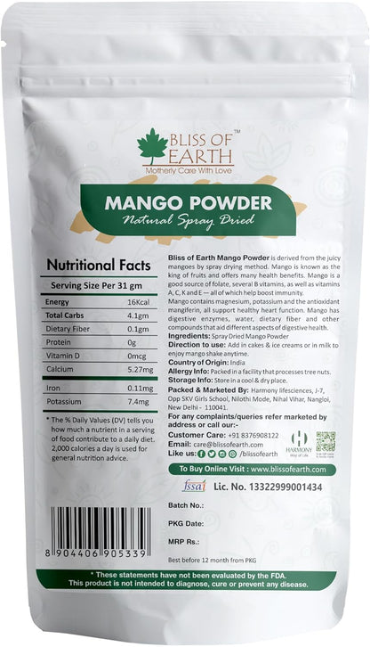 Bliss of Earth 200gm Mango Powder Natural Spray Dried king of fruits Vitamin A,C,K Rich for Smoothie,Shake,juice, cake and ice cream