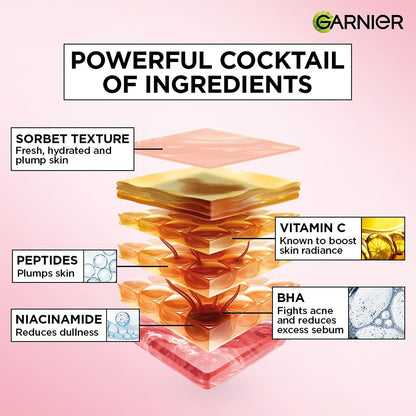 Garnier Fresh & Plump Niacinamide Sorbet Moisturizer Cream, 4.5% Niacinamide + Peptide + BHA + Vitamin C, 9x Lighter Sorbet Texture, For Hydrated and Plump Skin, Suitable for Oily to Normal & Combination Skin, 90g