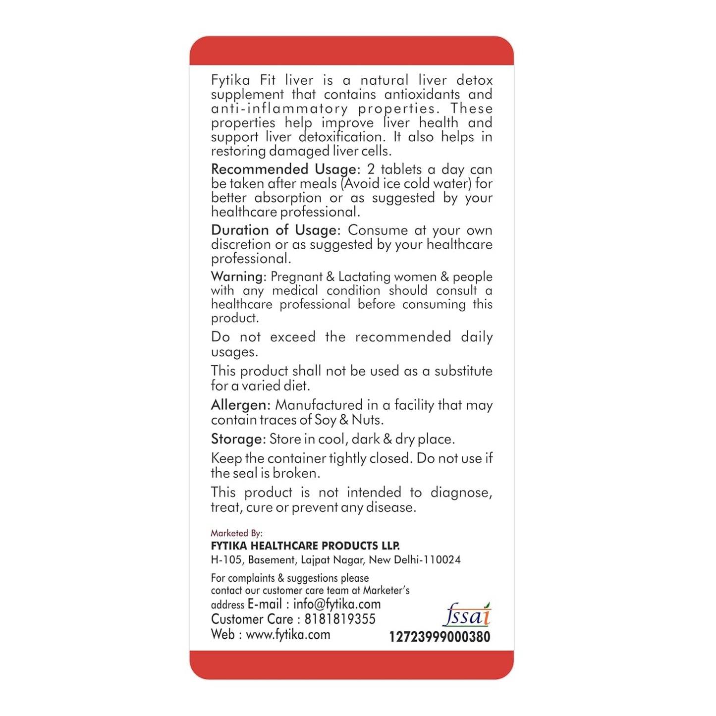 Fytika Fit Liver - 30 Tablets | Liver Detox Supplement | Liver Detox with Milk Thistle, Kalmegh, Kutaki, Kasani, Haldi | For Men & Women
