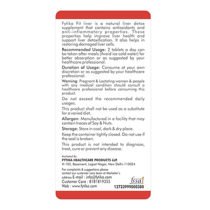 Fytika Fit Liver - 30 Tablets | Liver Detox Supplement | Liver Detox with Milk Thistle, Kalmegh, Kutaki, Kasani, Haldi | For Men & Women