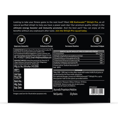 MuscleBlaze Koshaveda Shilajit Pro by (20g Shilajit Resin) | For Strength, Stamina & Endurance