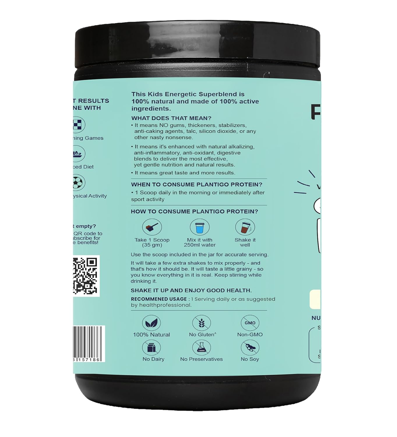 Plantigo Vanilla Flavor Health Drink for Kids, 500 Gms | Kids Protein, Growth & Brain Health Supplement | Vegan Plant Based Kids Health Drink | Protein Powder For Kids