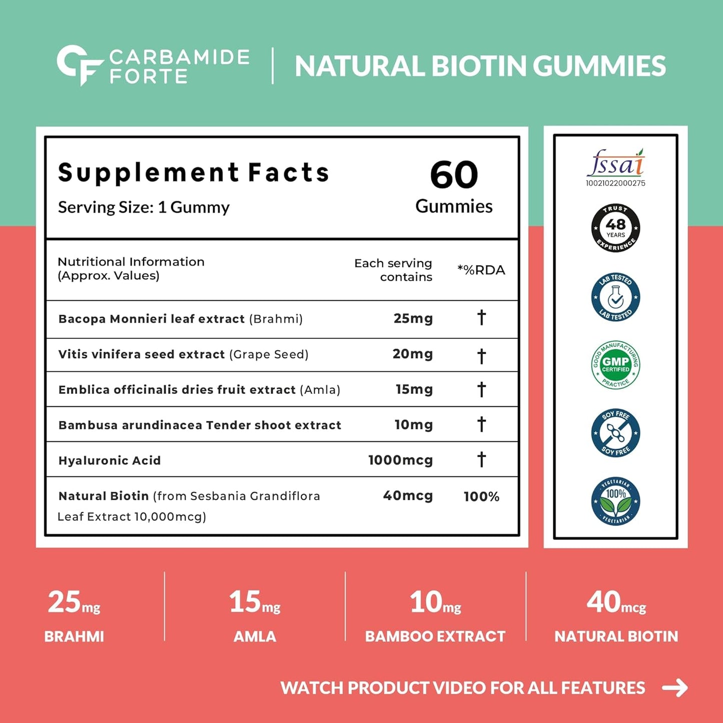 Carbamide Forte Biotin Hair Gummies for Hair Growth | Biotin Gummies for Women & Men | Hair Supplements for Women & Men | Hair Vitamins | Gummies for Hair Growth - 60 Veg Strawberry - Flavored Gummies