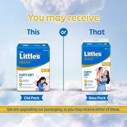 Little's Premium Baby Diapers XL Size (Extra Large) Pants Style | 12-17 kg | 54 Count | Super Jumbo FluffySoft Baby Diaper with Leakage Guard, Wetness Indicator & 12 Hours Absorption