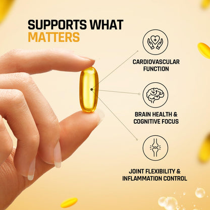 NATURALTEIN Omega-3 Fish Oil 1250mg Triple Strength Softgels | 450mg EPA & 300mg DHA in Triglyceride Form for Better Absorption | Heart, Brain, Eye & Joint Support | Glyphosate-Free | 30 Capsules