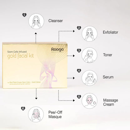 Raaga Professional Stem Cells Infused Facial Kit, Gold, 61 g