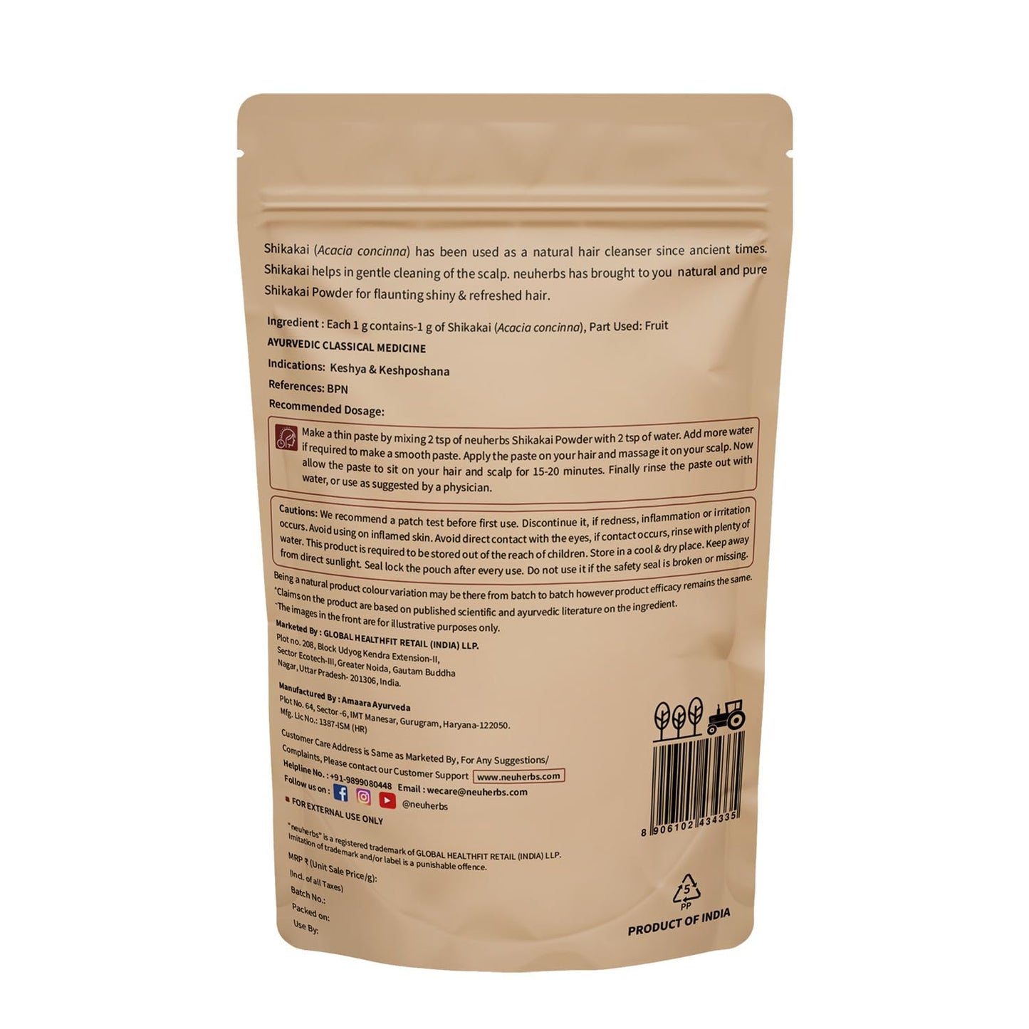 Neuherbs Shikakai Powder for Hair - 100g | Hair Pack for Hair Growth & Scalp Cleansing | 100% Pure & Natural With No Added Preservatives