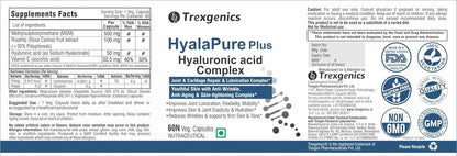 Trexgenics HYALAPURE PLUS Advanced Joint Lubrication & Skin Care Complex with HYALURONIC ACID 50mg, Methylsulfonylmethane (MSM) 500mg, European Rosehip extract 35% Polyphenols 100mg & Vitamin C (60 Veg. Capsules)