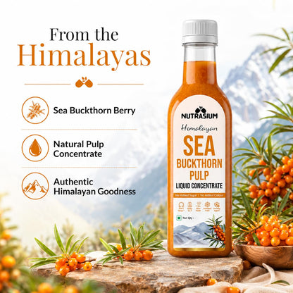 Nutrasium Himalayan Sea Buckthorn Berry Juice - 300 ml - Natural Source of Vitamin C, Omega 3 6 7 9, Antioxidants for Immunity, Skin Glow & Gut Health - 50 Glasses (300ml)