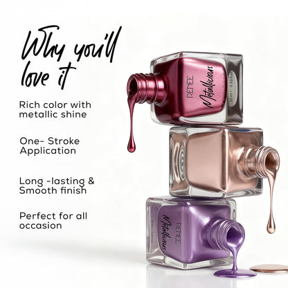 RENEE Metallicious Nail Paint- Orchid Spell, Quick Drying, Metallic Finish, Long Lasting, Chip resisting Formula with High Shine & Full Coverage, Acetone & Paraben Free, 10 Ml