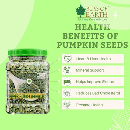 Bliss of Earth Pumpkin Seeds 1kg - Dehulled Pumpkin Seeds for Eating & Weight Management - Organic immunity Health diet Superfood
