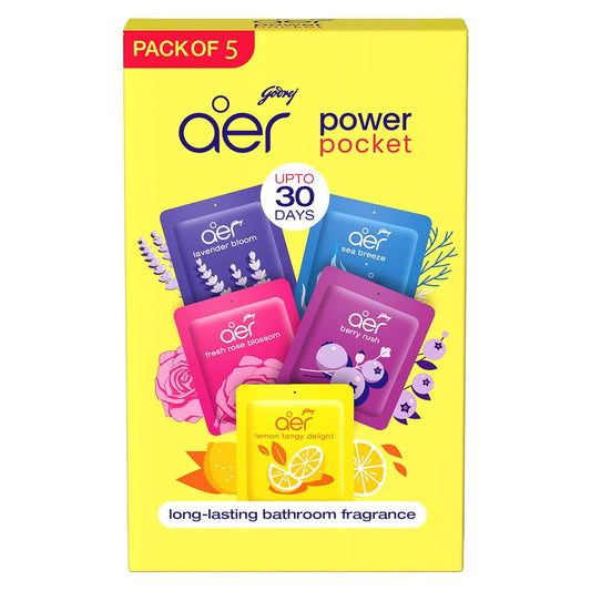 Godrej Aer Power Pocket Bathroom Freshener â€“ Assorted Pack of 5 - 50g (5x10g) | Lasts up to 30 days | Germ Protection