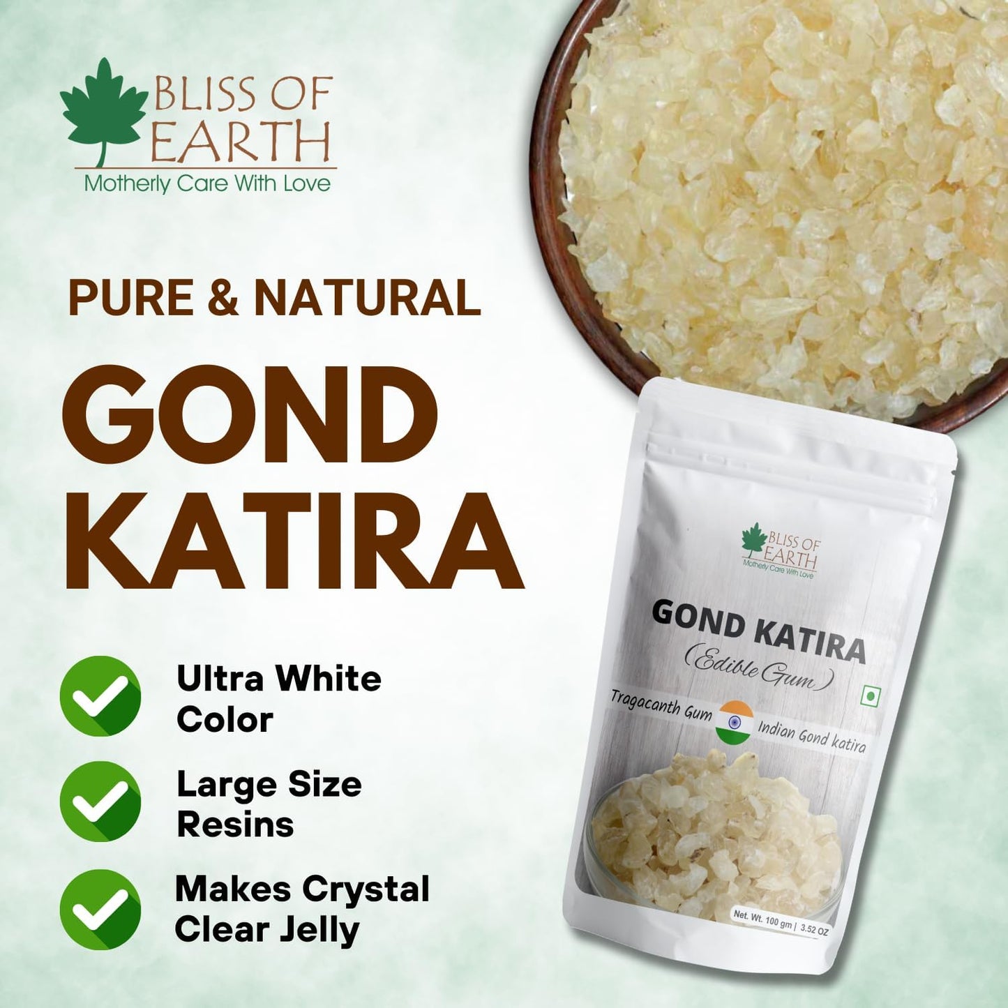 Bliss of Earth Gond Katira 100gm, Pure Organic Edible Gum Tragacanth Gum Gond for Laddu Making & Sweets