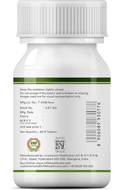 INLIFE Spirulina Tablets 2000 mg (per serving) | Green Superfood Supplement | Nutritional Supplement Protein Fiber Antioxidants - 60 Tablets (Pack of 1, 60's)