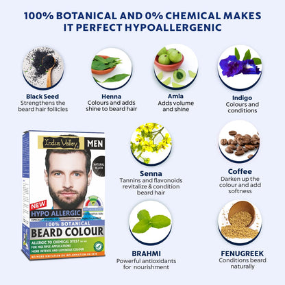 INDUS VALLEY 100% Botanical Hypo-Allergic Aqua Beard Colour â€“ Black, Gentle & Chemical-Free Formula for Natural-Looking Beard Colour with Shine (100g + 15ml)