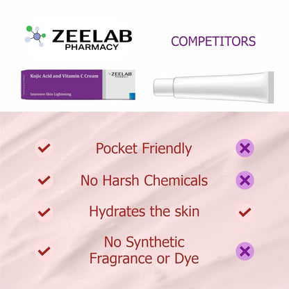 Zeelab Kojic Acid 2% and Vitamin C Cream â€“ Advanced Formula for Pigmentation, Dark Spots, Age Spots, Acne Marks & Uneven Skin Tone â€“ 20g Tube