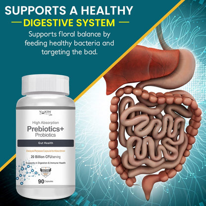 Vokin Biotech Prebiotics + Probiotics 20 Billion Cfu Supplement with Delayed-Release Capsules for Temperature Stable, Digestion and Immune Health (90 capsules)