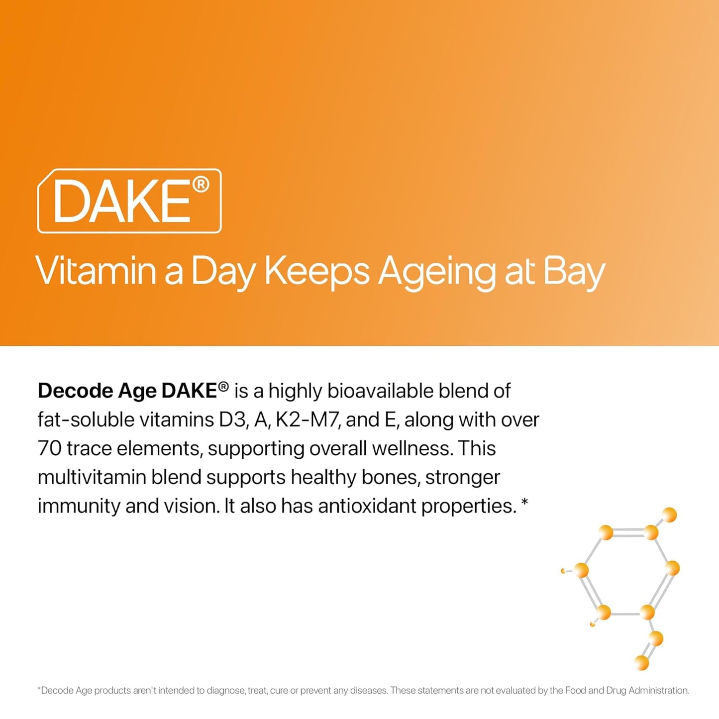 Decode Age DAKE 600 IU | Vitamin D3 K2 Supplement with Vitamins E & A in MCT Oil for Bone, Immune, Heart and Vision Support | Vegan Capsules | 1 Month Supply