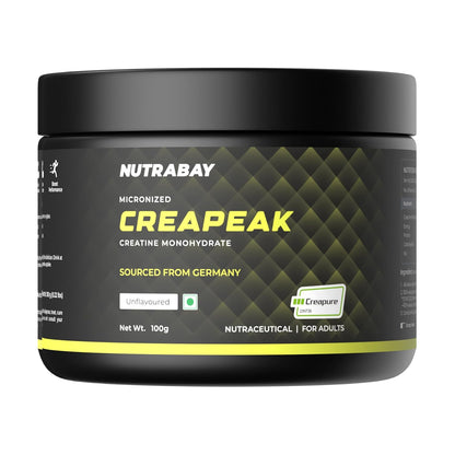 Nutrabay CreaPeak Creatine Monohydrate - 100g, Unflavoured | Powered by Creapure from AlzChem, Germany | 99.9% Pure Micronized Form for Faster Absorption