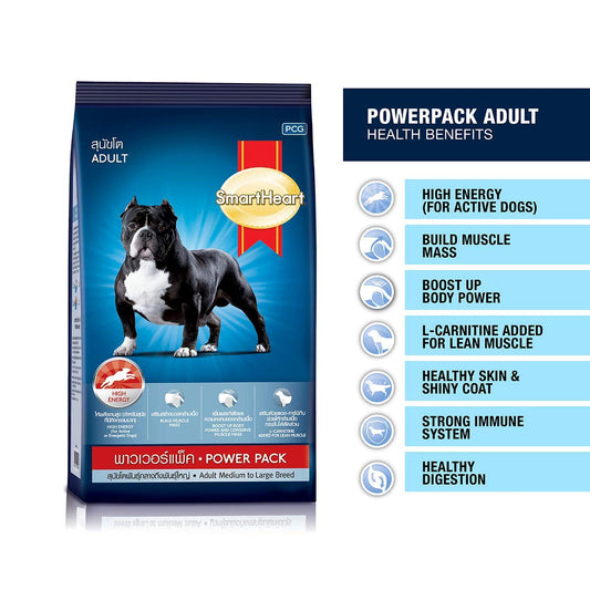 Smart Heart Power Pack Dry Adult Dog Food Medium To Large Breed, Chicken Flavour, 1 Kg