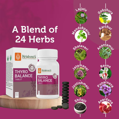 Krishna's Thyro Balance Tablets â€“ Herbal & Non-GMO Formula - 60 Tablet (Pack of 1)