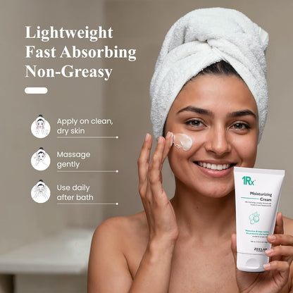Zeelab 1RX Moisturizing Cream 100gm | Face & Body Moisturizer with Glycerin, Vitamin E & Macadamia Oil | Non-Greasy Daily Hydration Cream for Dry Skin