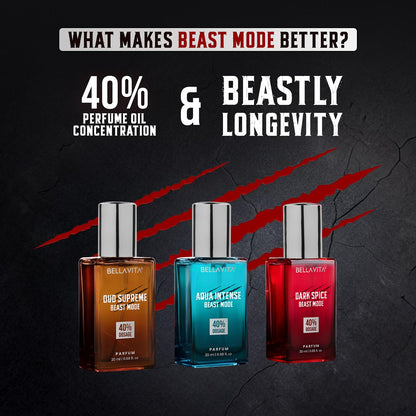 BELLAVITA Beast Mode Collection Set with 40% Perfume oil concentration | Long Lasting | Set of 3 x 20ml each | Perfume for Man | Gift for Men | Spicy, Wood, Musk and Oud Premium Fragrance for Men