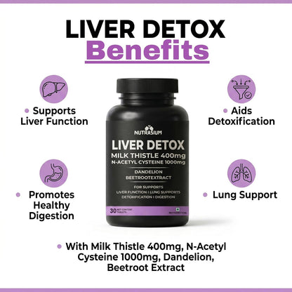 Nutrasium Liver & Lung Detox Supplemets | Milk Thistle- 400 mg | N-Acetyl Systeine 1000 mg | Dandelion & beet root For Support Lung & Liver Health | 60 Tablets (60 Tablets, Liver Detox)
