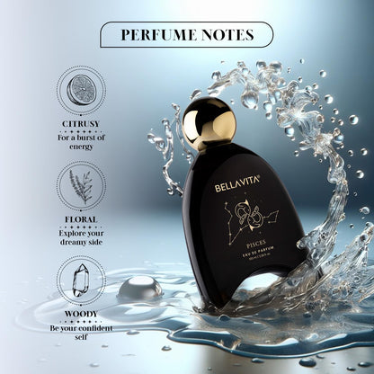 BELLAVITA Zodiac Collection Pisces EDP Unisex | Lemon, Rose & Woody | Premium Long Lasting Fragrance Perfume for Men and Women, 100ml