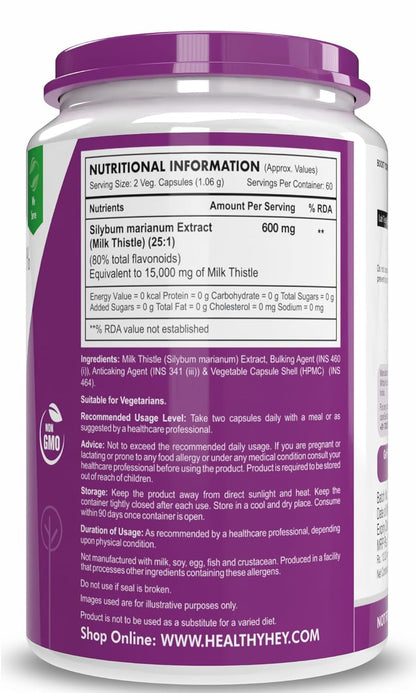 HealthyHey Nutrition Milk Thistle Capsules for Liver Health - High Strenght -Extract - 120 Veg. Capsules